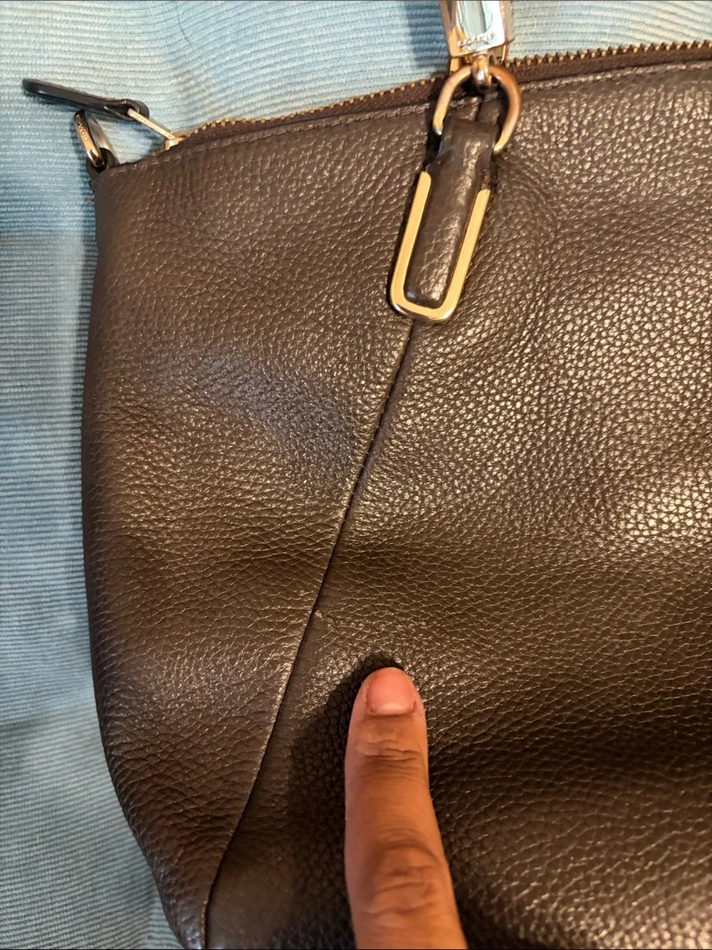 COACH Pebbled Leather Dark Brown Kelsey Satchel Purse with Gold Hardware